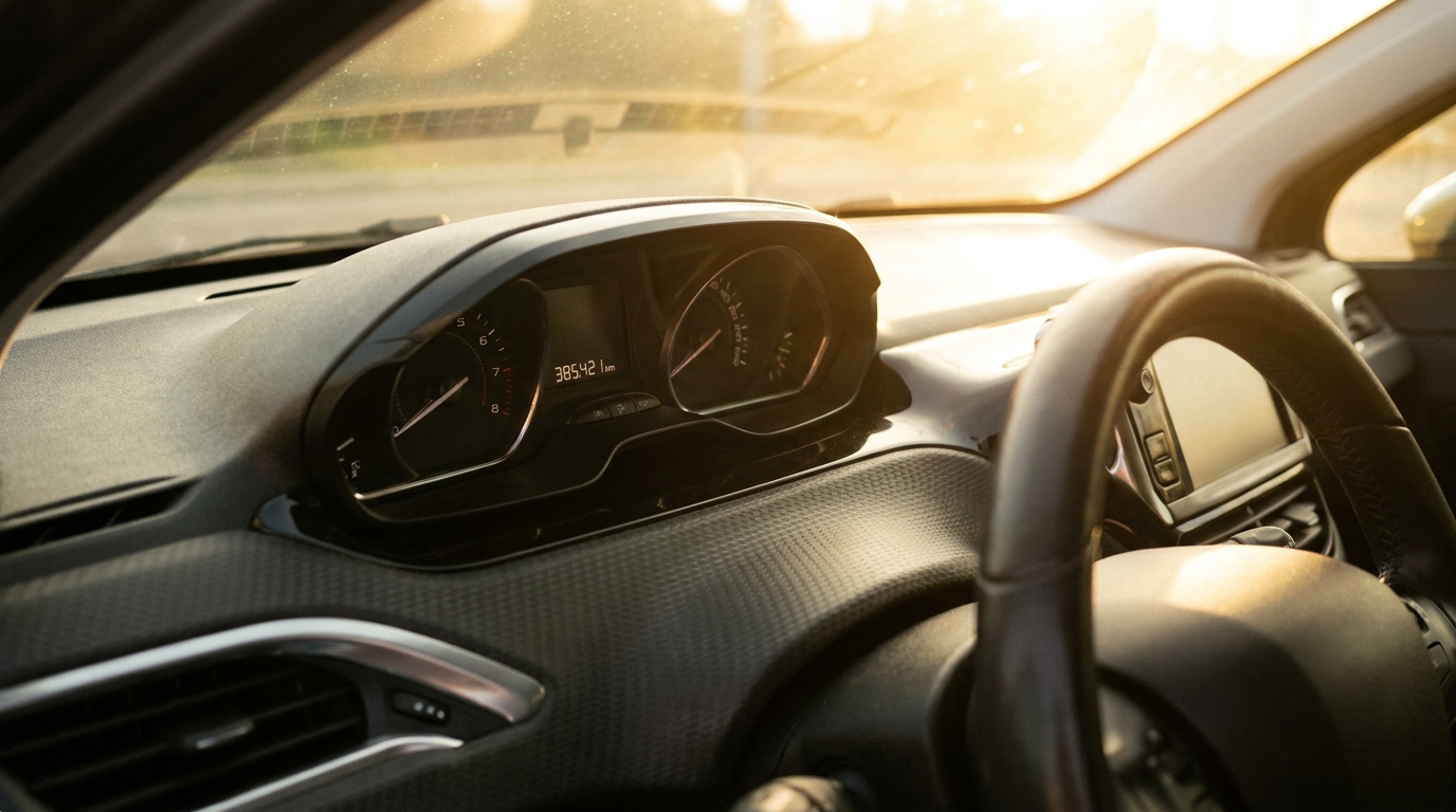Close-up of a car's odometer showing accumulated mileage